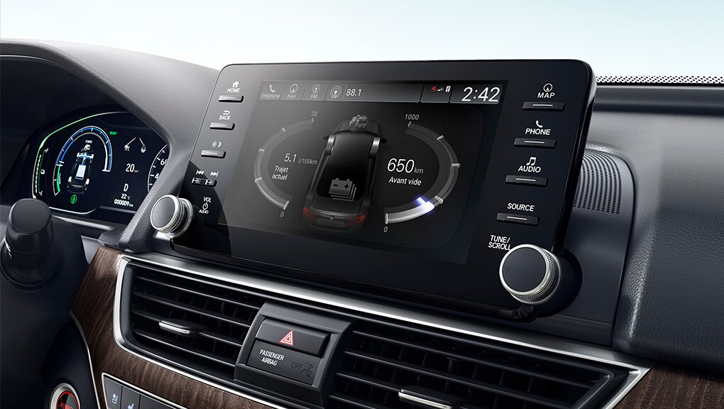 Image de l’écran d’économie de carburant de la Honda Accord hybride 2021.