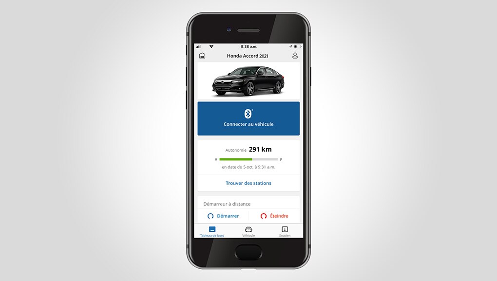 Écran du démarreur à distance dans l’application HondaLink 2021.