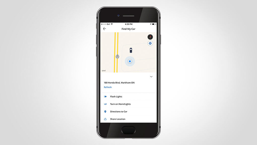 2020 HondaLink find my car screen.