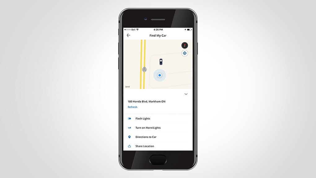 2021 HondaLink find my car screen.