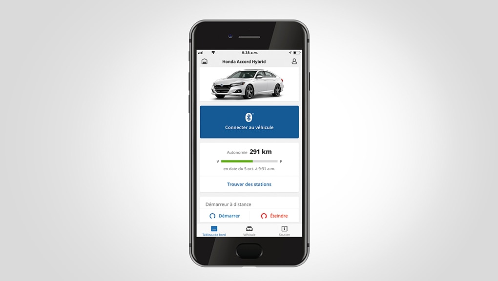 Écran du démarreur à distance dans l’application HondaLink 2021.