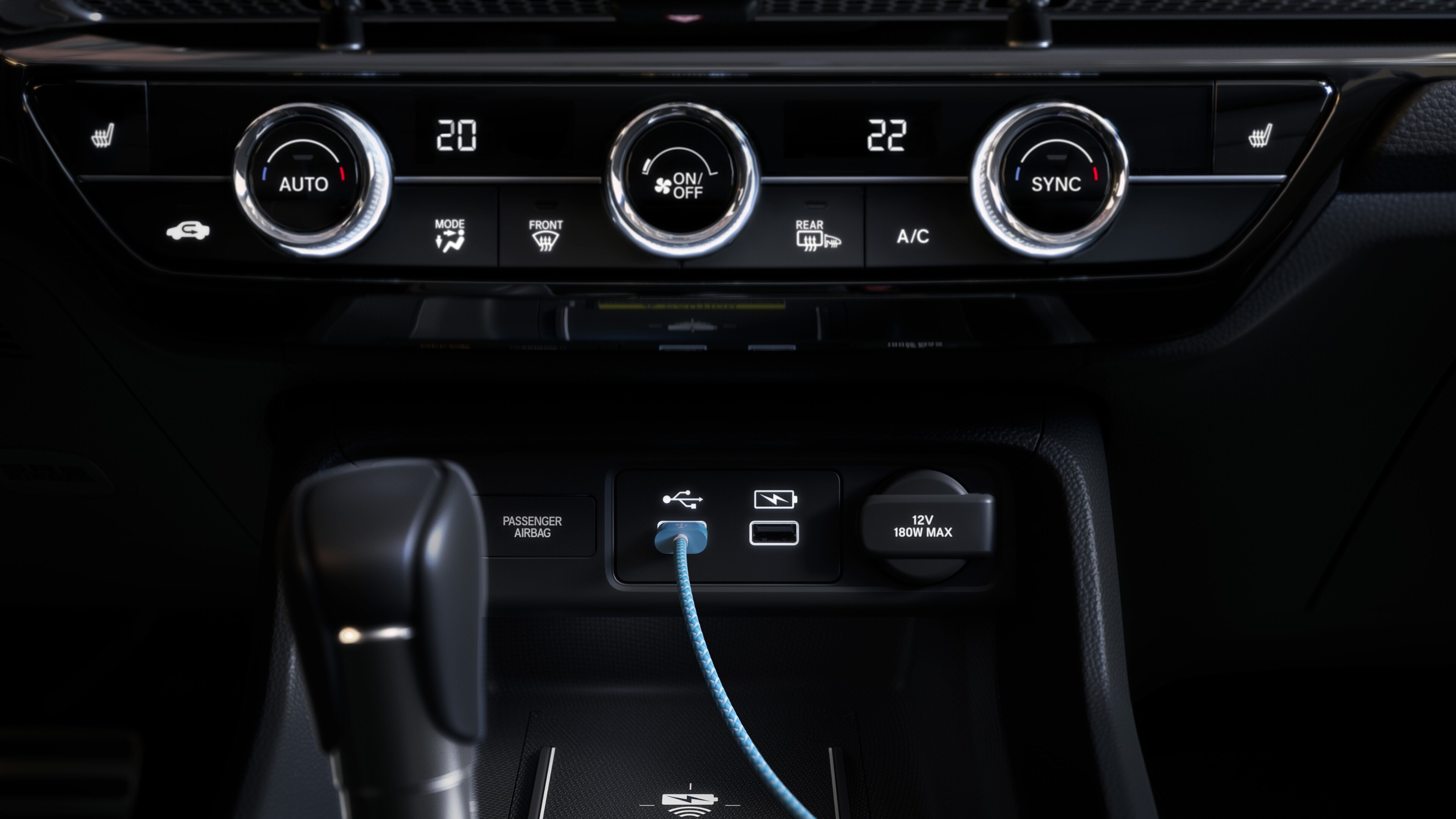 Close-up of Honda Civic Hatchback centre console from behind gear selector