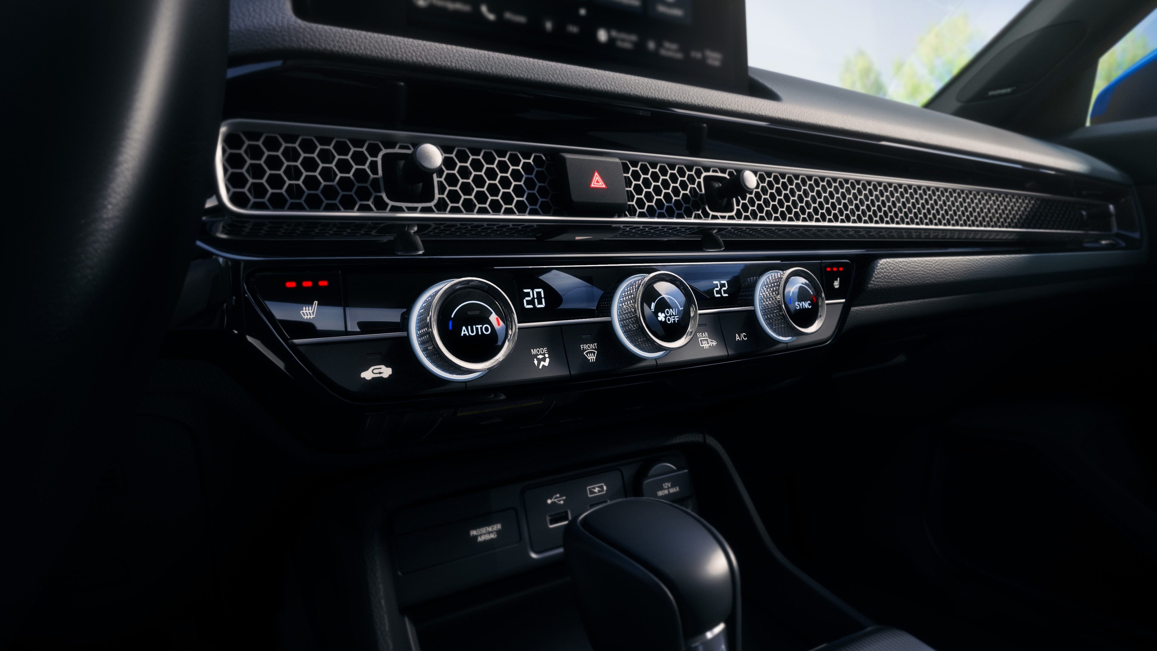 Honda Civic Hatchback centre console from driver’s seat at steering wheel height